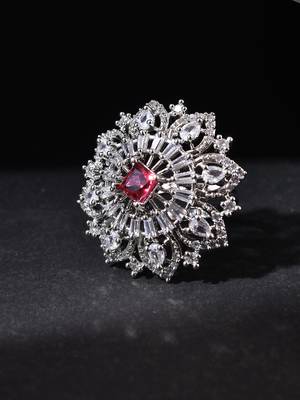 Red american daimond & silver plated adjustable  ring 2
