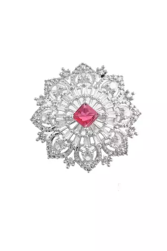 Red american daimond & silver plated adjustable  ring