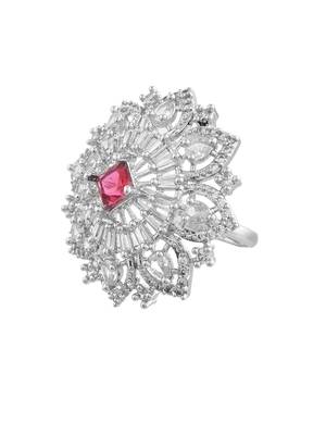 Red american daimond & silver plated adjustable  ring 4