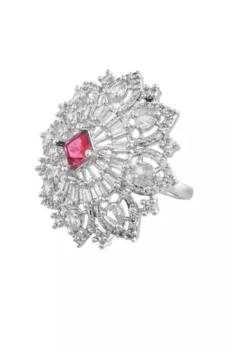 Red american daimond & silver plated adjustable  ring