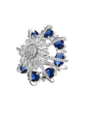 Blue american daimond & silver plated adjustable  ring 3