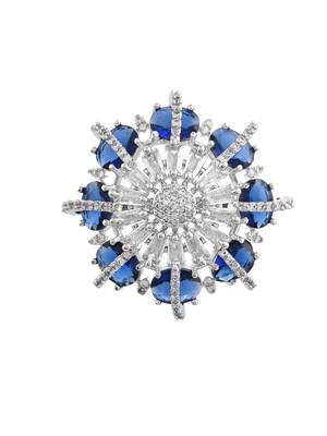 Blue american daimond & silver plated adjustable  ring 4