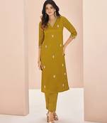Elegant mustard kurti trousers set with handwork