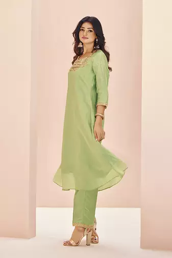 Elegant light green kurti trousers set