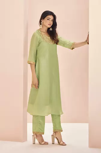 Elegant light green kurti trousers set