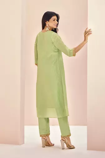 Elegant light green kurti trousers set