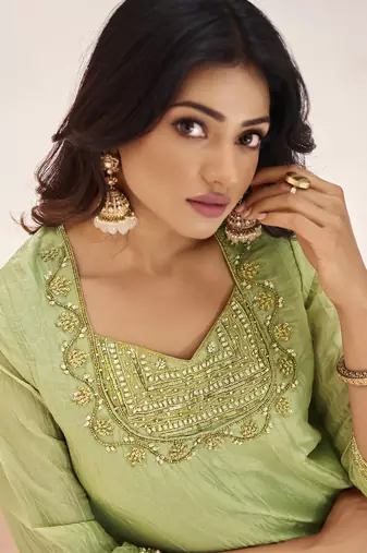 Elegant light green kurti trousers set