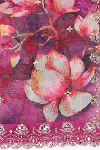 Elegant Pink Colour Organza Dupatta With Girlie Floral Prints And Sequins Work