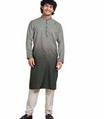 Vardha men's cotton print shaded stitched kurta, cloud grey moroccan pattern printed kurtas for men, size s