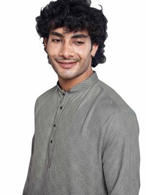 Vardha men's cotton print shaded stitched kurta, cloud grey moroccan pattern printed kurtas for men, size s 2