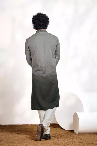 Vardha men's cotton print shaded stitched kurta, cloud grey moroccan pattern printed kurtas for men, size s