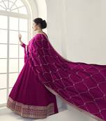 Rani pink embroidered silk georgette semi stitched anarkali suit