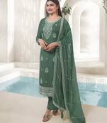 Green embroidered organza semi stitched salwar suit