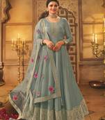 Dark grey embroidered dola silk semi stitched anarkali suit