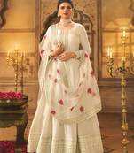 Cream embroidered dola silk semi stitched anarkali suit