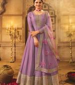 Lavender embroidered dola silk semi stitched anarkali suit