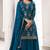 Teal embroidered chinon silk semi stitched salwar suit