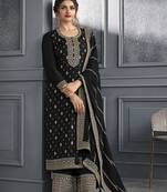 Black embroidered dola jacquard semi stitched salwar suit