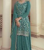 Blue embroidered chinon silk semi stitched salwar suit