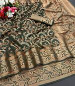 Bottle green organza jacquard woven saree with blouse