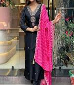 Black embroidery silk a-line kurta set