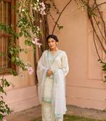 White embroidery silk a-line kurta set