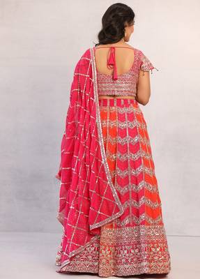 Multicolour Designer Georgette Lehenga with Stone Work, Pink Off-the-Shoulder Blouse & Heavy Dupatta 2