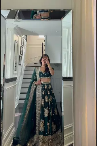 Dark Green Read to Wear Satin Lehenga Choli with Dupatta