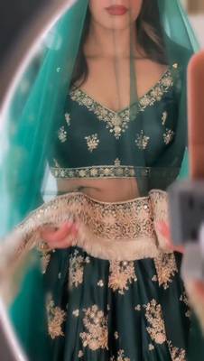 Dark Green Read to Wear Satin Lehenga Choli with Dupatta 3