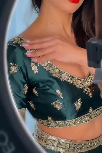 Dark Green Read to Wear Satin Lehenga Choli with Dupatta