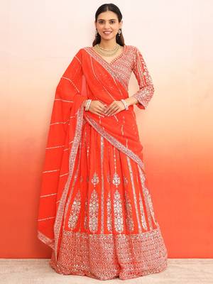 Orange Lehenga Choli with Heavy Work dupatta for festive season wear (set of 3) 1