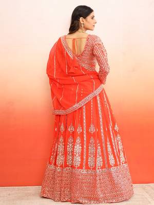 Orange Lehenga Choli with Heavy Work dupatta for festive season wear (set of 3) 2