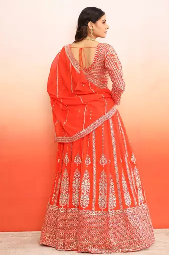 Orange Lehenga Choli with Heavy Work dupatta for festive season wear (set of 3)