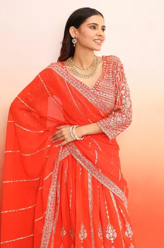 Orange Lehenga Choli with Heavy Work dupatta for festive season wear (set of 3)