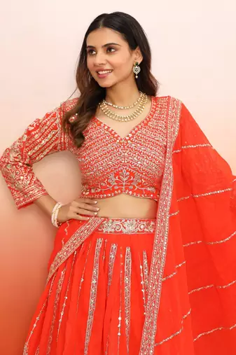 Orange Lehenga Choli with Heavy Work dupatta for festive season wear (set of 3)