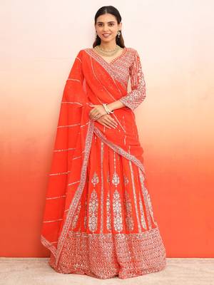 Orange Lehenga Choli with Heavy Work dupatta for festive season wear (set of 3) 6