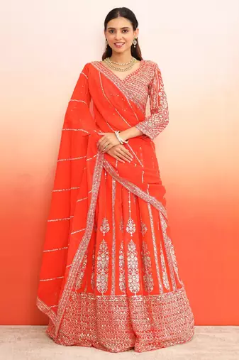 Orange Lehenga Choli with Heavy Work dupatta for festive season wear (set of 3)