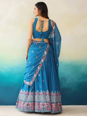 Blue Georgette Threadwork Lehenga 2