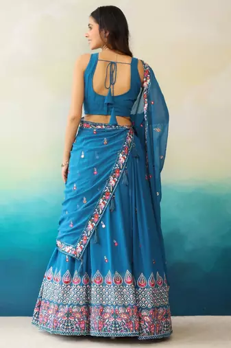 Blue Georgette Threadwork Lehenga