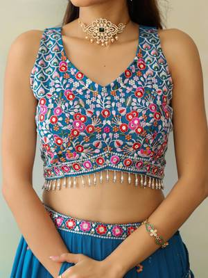 Blue Georgette Threadwork Lehenga 3