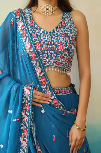 Blue Georgette Threadwork Lehenga