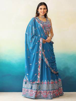 Blue Georgette Threadwork Lehenga 5