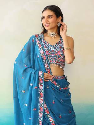 Blue Georgette Threadwork Lehenga 6