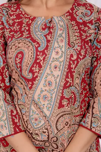 Women's cotton co-ord-set red paisley print with long kurta and pant