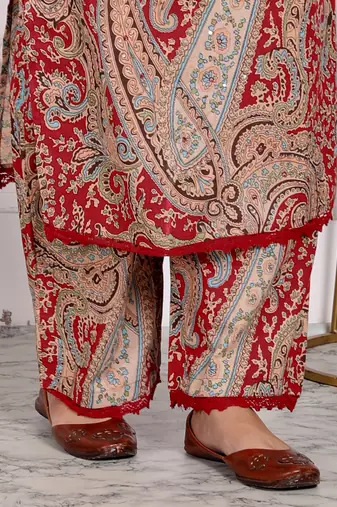 Women's cotton co-ord-set red paisley print with long kurta and pant