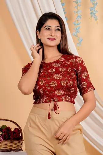 Women's Cotton Floral Printed Regular Blouse Maroon