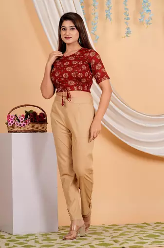 Women's Cotton Floral Printed Regular Blouse Maroon