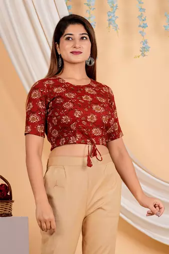 Women's Cotton Floral Printed Regular Blouse Maroon