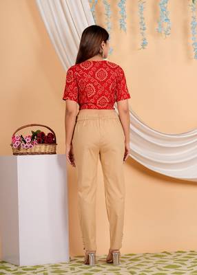 Women's Cotton Bandhej Printed Regular Blouse Red 2