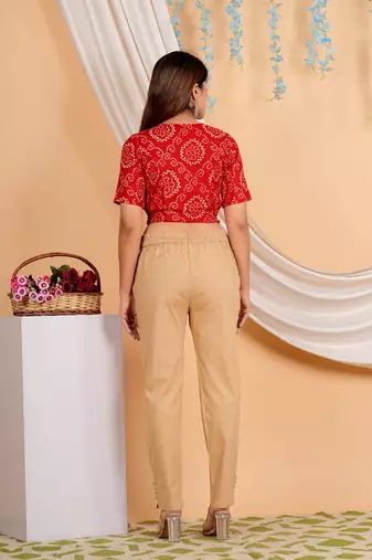 Women's Cotton Bandhej Printed Regular Blouse Red
